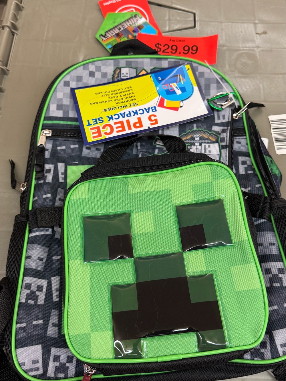Bioworld Green and Black Pixel Creeper Kids Backpack
